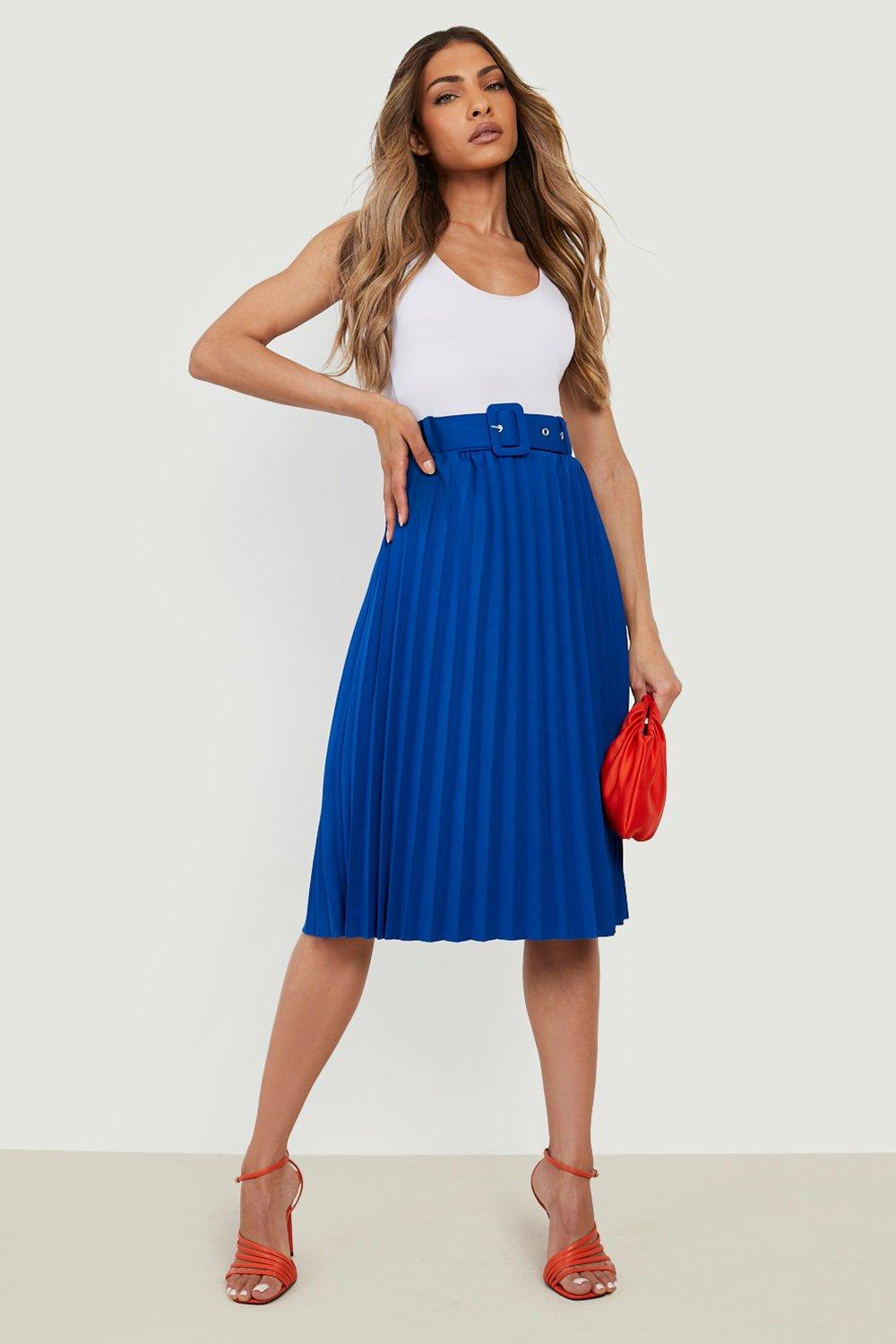 Bright blue pleated skirt sale